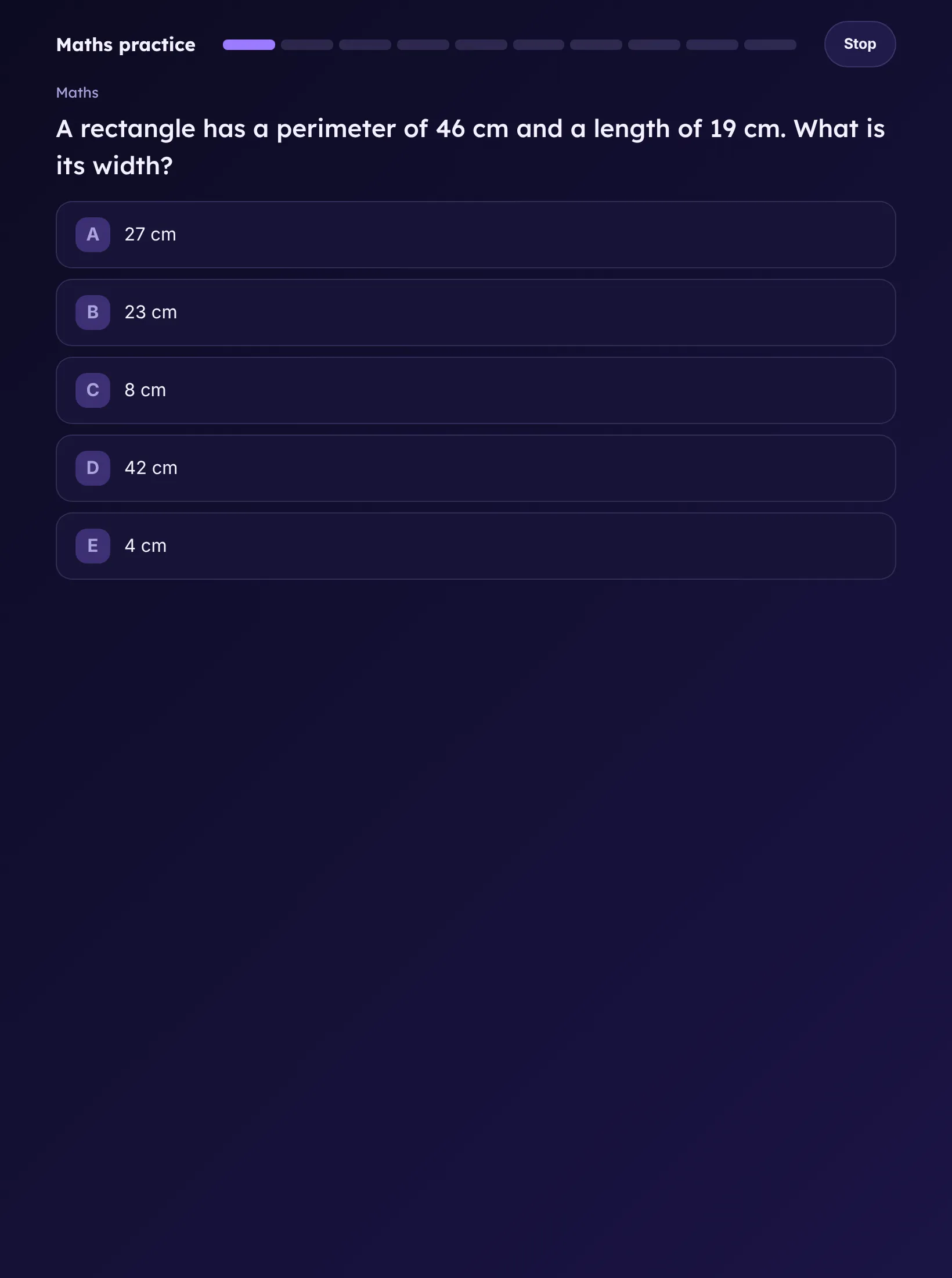 A Maths question on a tablet